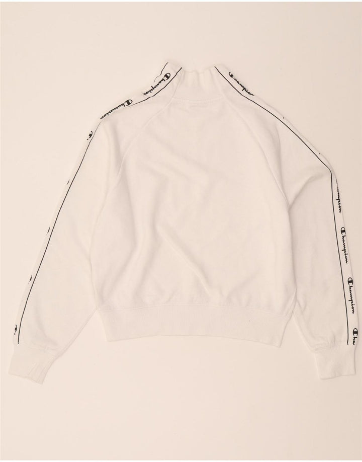 CHAMPION Womens Oversized Crop Graphic Sweatshirt Jumper UK 10 Small White Vintage Champion and Second-Hand Champion from Messina Hembry 