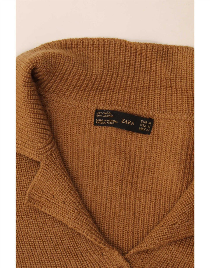 Zara Womens Crop Cardigan Sweater UK 12 Medium Beige Wool