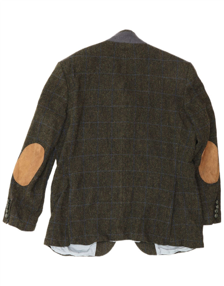 Barbour Mens 2 Button Blazer Jacket UK 42 Large Khaki Check Wool