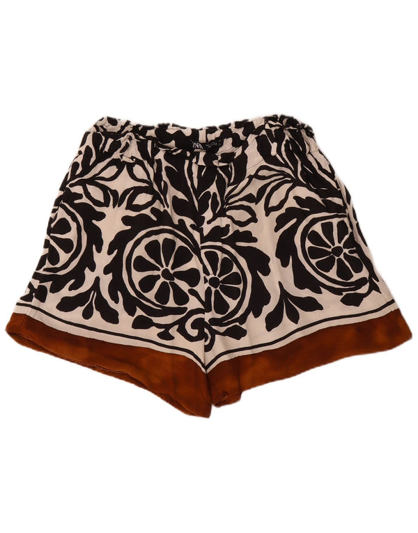Zara Womens High Waist Casual Shorts Large W30 Black Paisley Viscose