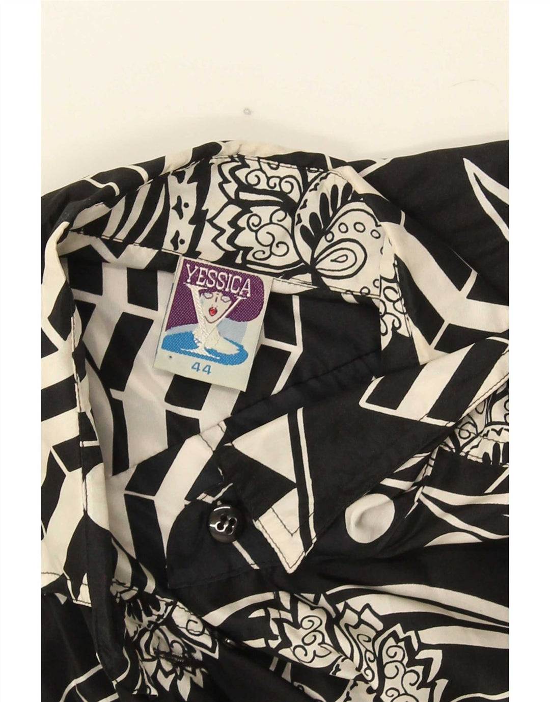 Yessica Womens Abstract Pattern Shirt Blouse IT 44 Medium Black Silk