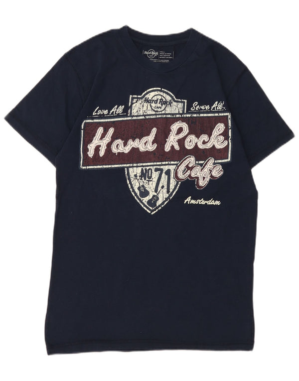 Hard Rock Cafe Mens Amsterdam Graphic T-Shirt Top Small Navy Blue Cotton