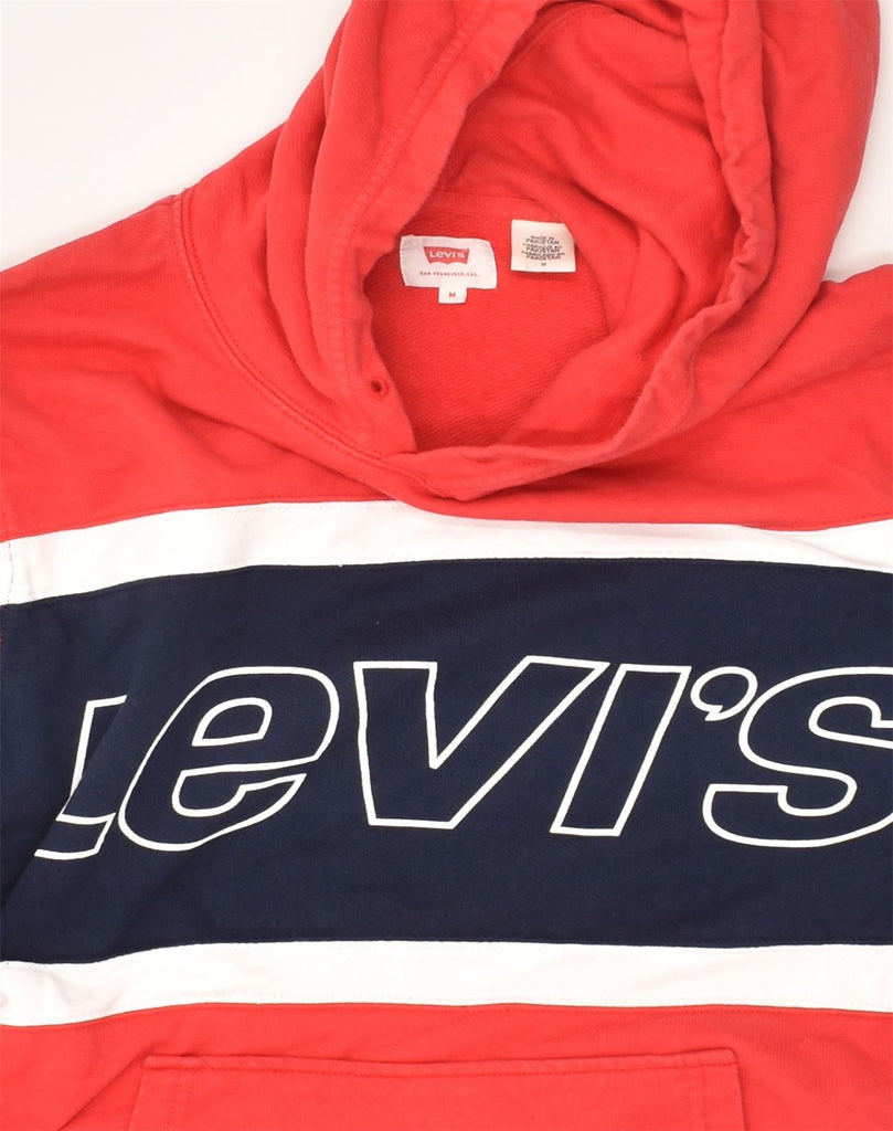 LEVI'S Mens Graphic Hoodie Jumper Medium Red Colourblock Cotton | Vintage Levi's | Thrift | Second-Hand Levi's | Used Clothing | Messina Hembry 