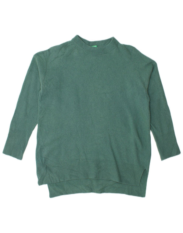 Benetton Womens Oversized Crew Neck Jumper Sweater UK 10 Small Green