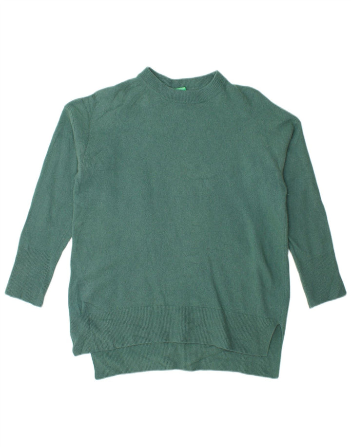 Benetton Womens Oversized Crew Neck Jumper Sweater UK 10 Small Green