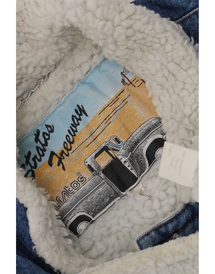 Stratos Mens Sherpa Denim Jacket UK 38 Medium Blue Cotton Retro