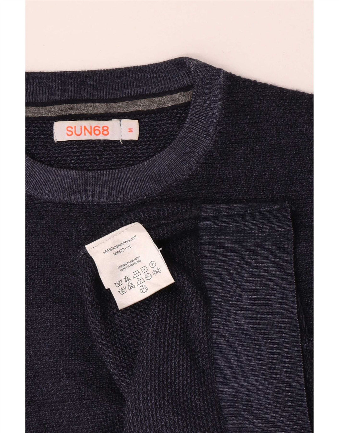 Sun68 Mens Crew Neck Jumper Sweater Medium Navy Blue Wool
