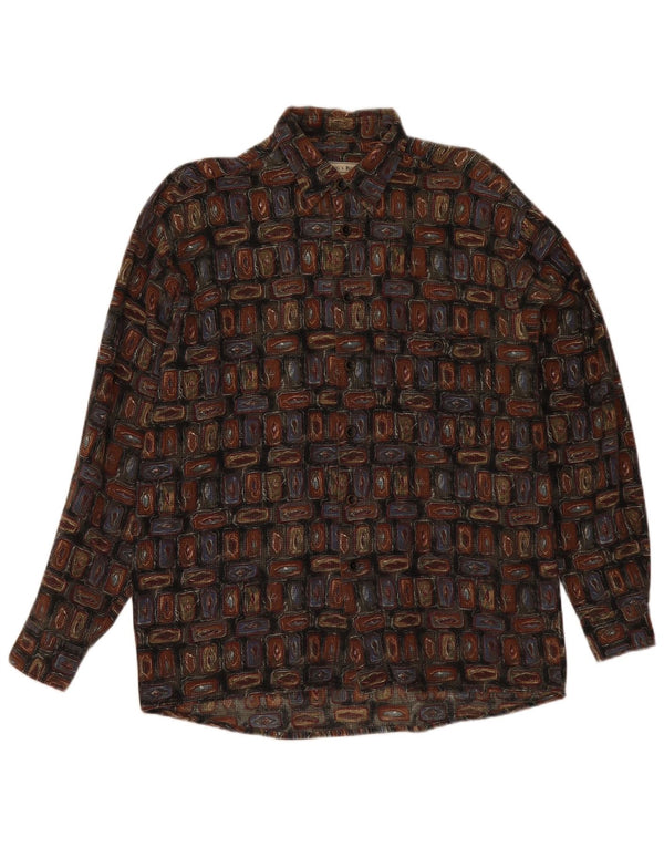 King's Road Mens Shirt Size 39/40 Medium Brown Geometric Cotton