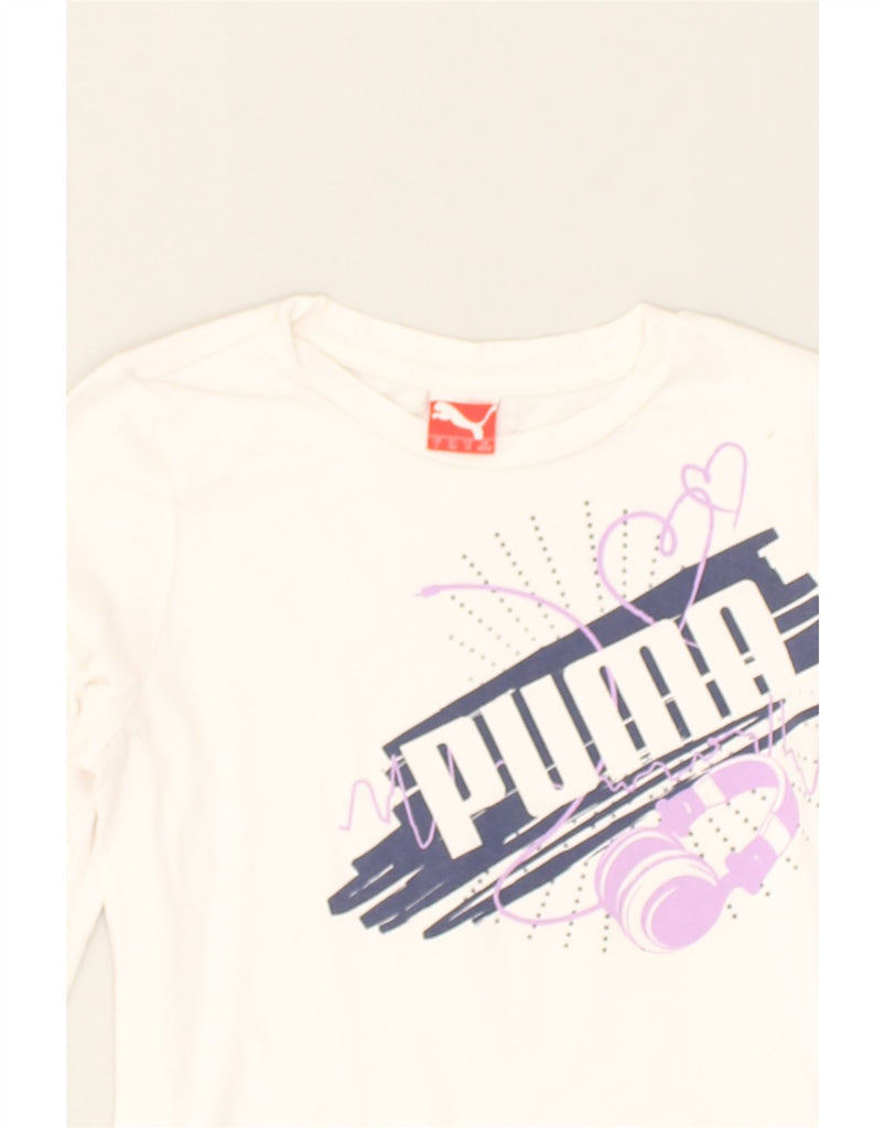 PUMA Girls Graphic Top Long Sleeve 11-12 Years White Cotton | Vintage Puma | Thrift | Second-Hand Puma | Used Clothing | Messina Hembry 