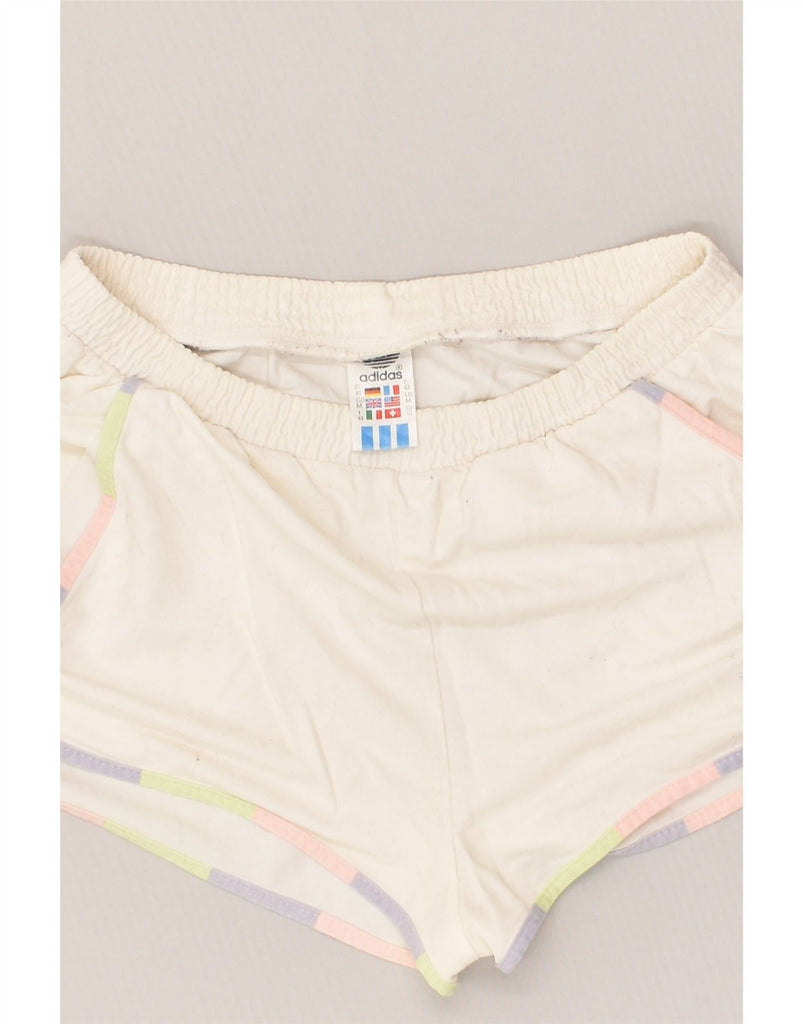 ADIDAS Womens Sport Shorts UK 14 Medium Off White Triacetate | Vintage Adidas | Thrift | Second-Hand Adidas | Used Clothing | Messina Hembry 