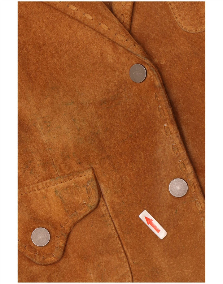 Conbipel Womens Crop Suede Jacket IT 46 Large Brown Floral Leather