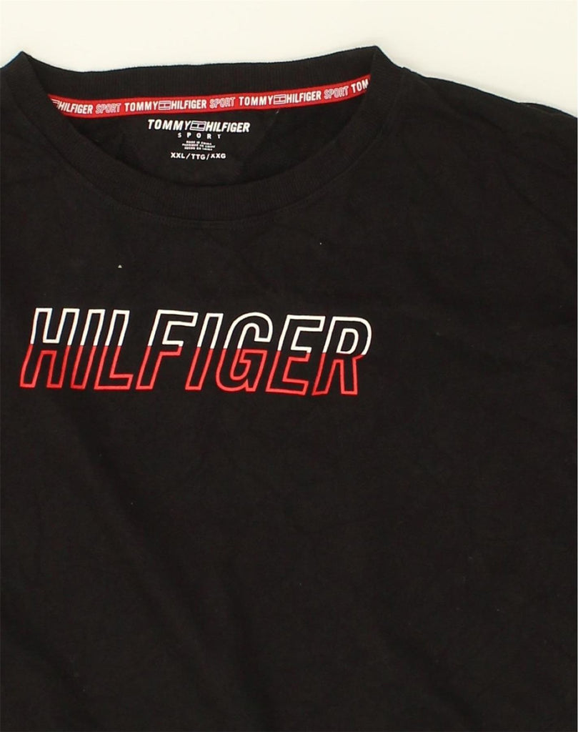 TOMMY HILFIGER Womens Crop Graphic Sweatshirt Jumper UK 20 2XL Black | Vintage Tommy Hilfiger | Thrift | Second-Hand Tommy Hilfiger | Used Clothing | Messina Hembry 