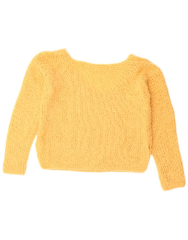 Vintage Womens Crop V-Neck Jumper Sweater UK 14 Medium Yellow
