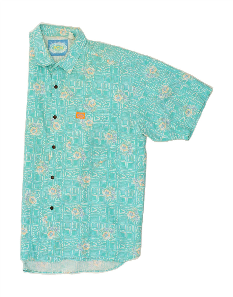 VINTAGE Mens Short Sleeve Shirt XL Blue Floral Cotton Vintage Vintage and Second-Hand Vintage from Messina Hembry 