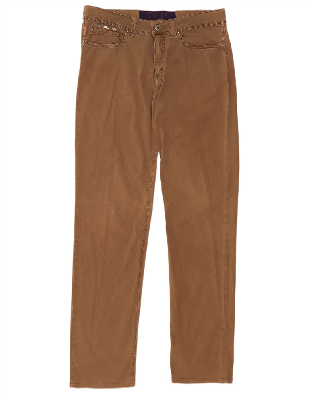 TRUSSARDI Mens Straight Casual Trousers W34 L32 Brown Cotton