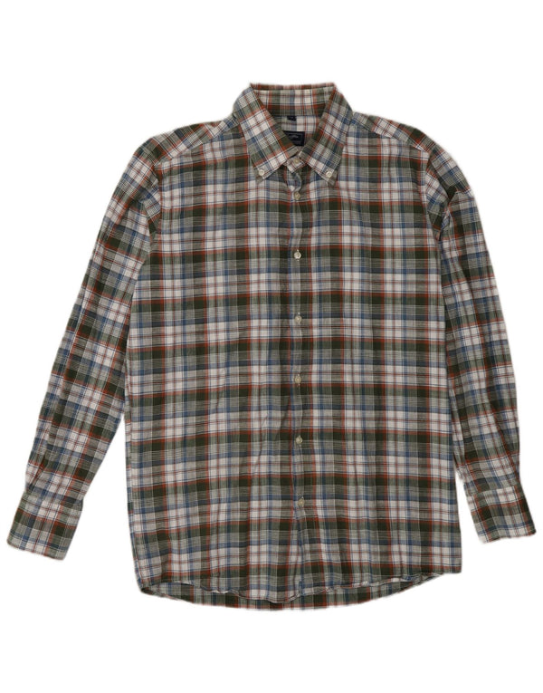 Lotto Mens Flannel Shirt UK 38/40 Medium Green Plaid Cotton