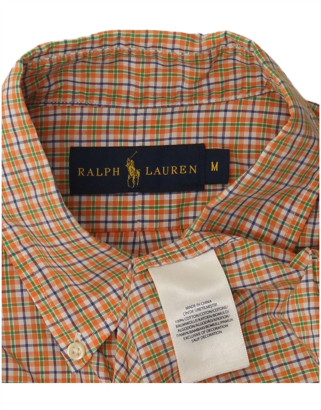 Ralph Lauren Mens Short Sleeve Shirt Medium Orange Check Cotton