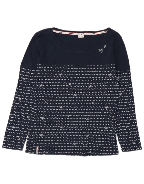Kangaroos Womens Top Long Sleeve UK 14/16 Large Navy Blue Striped Cotton