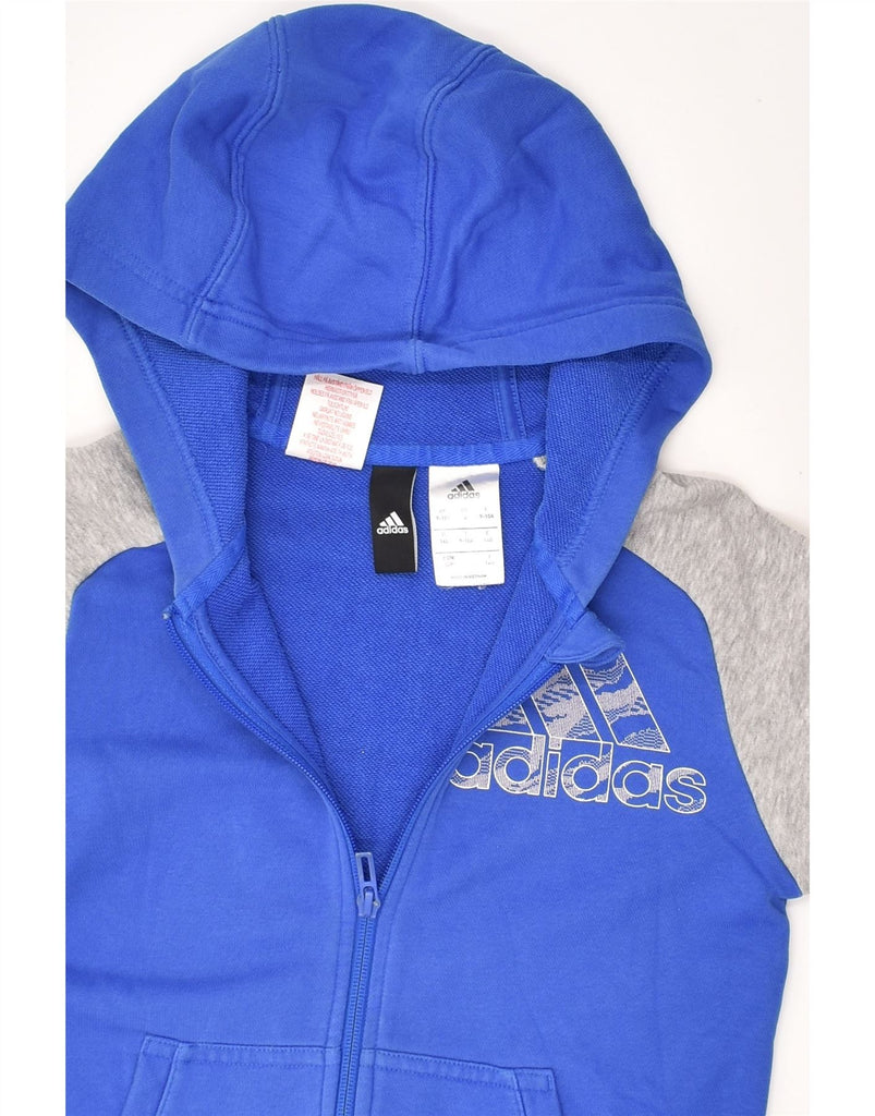 ADIDAS Boys Zip Hoodie Sweater 9-10 Years Blue Colourblock Cotton | Vintage Adidas | Thrift | Second-Hand Adidas | Used Clothing | Messina Hembry 