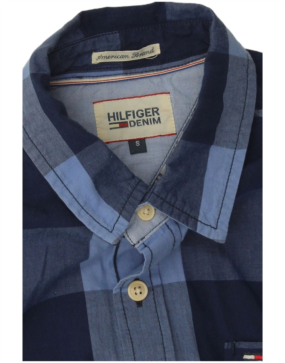 Tommy Hilfiger Mens Shirt Small Navy Blue Check Cotton
