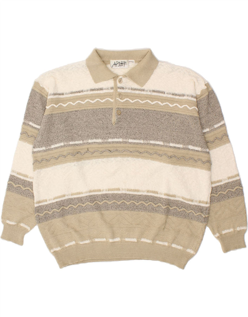 APART Mens Polo Neck Jumper Sweater XL Beige Striped Polyacrylic Vintage Apart and Second-Hand Apart from Messina Hembry 