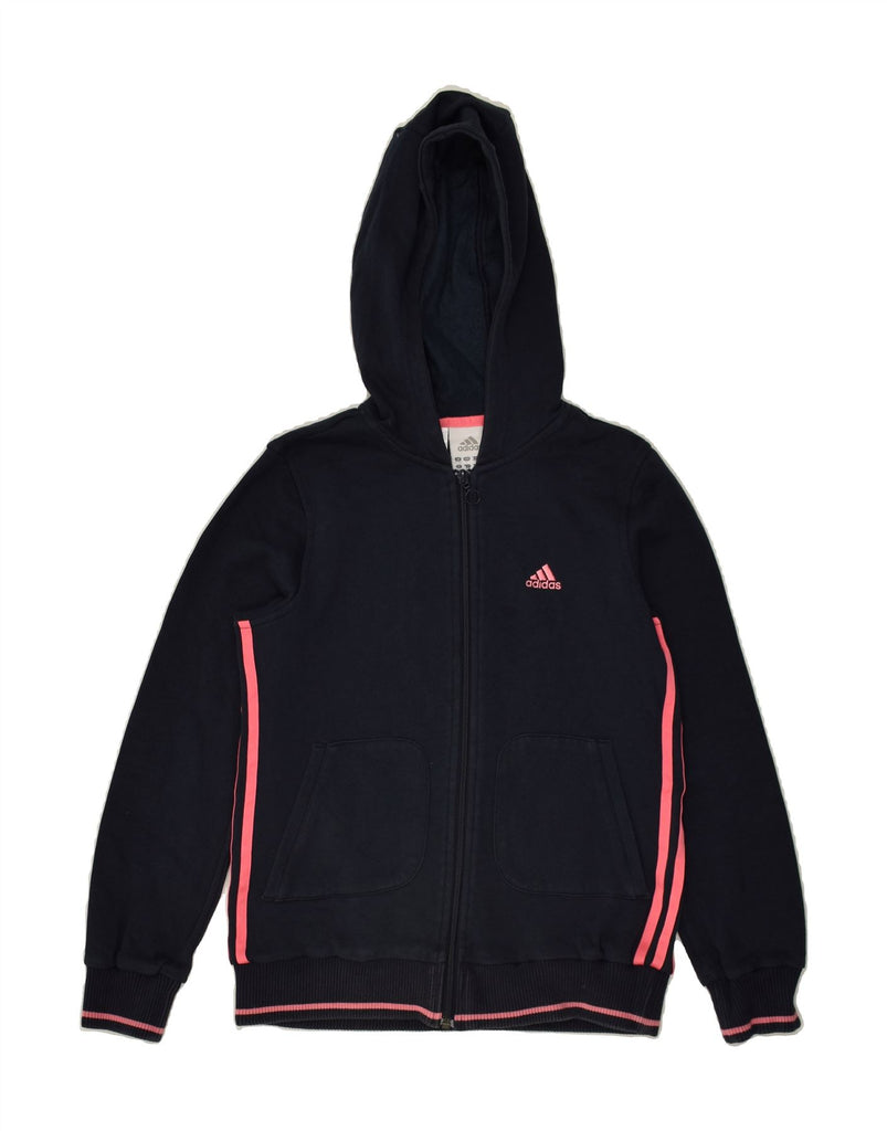 ADIDAS Girls Zip Hoodie Sweater 13-14 Years Navy Blue Colourblock Cotton | Vintage Adidas | Thrift | Second-Hand Adidas | Used Clothing | Messina Hembry 