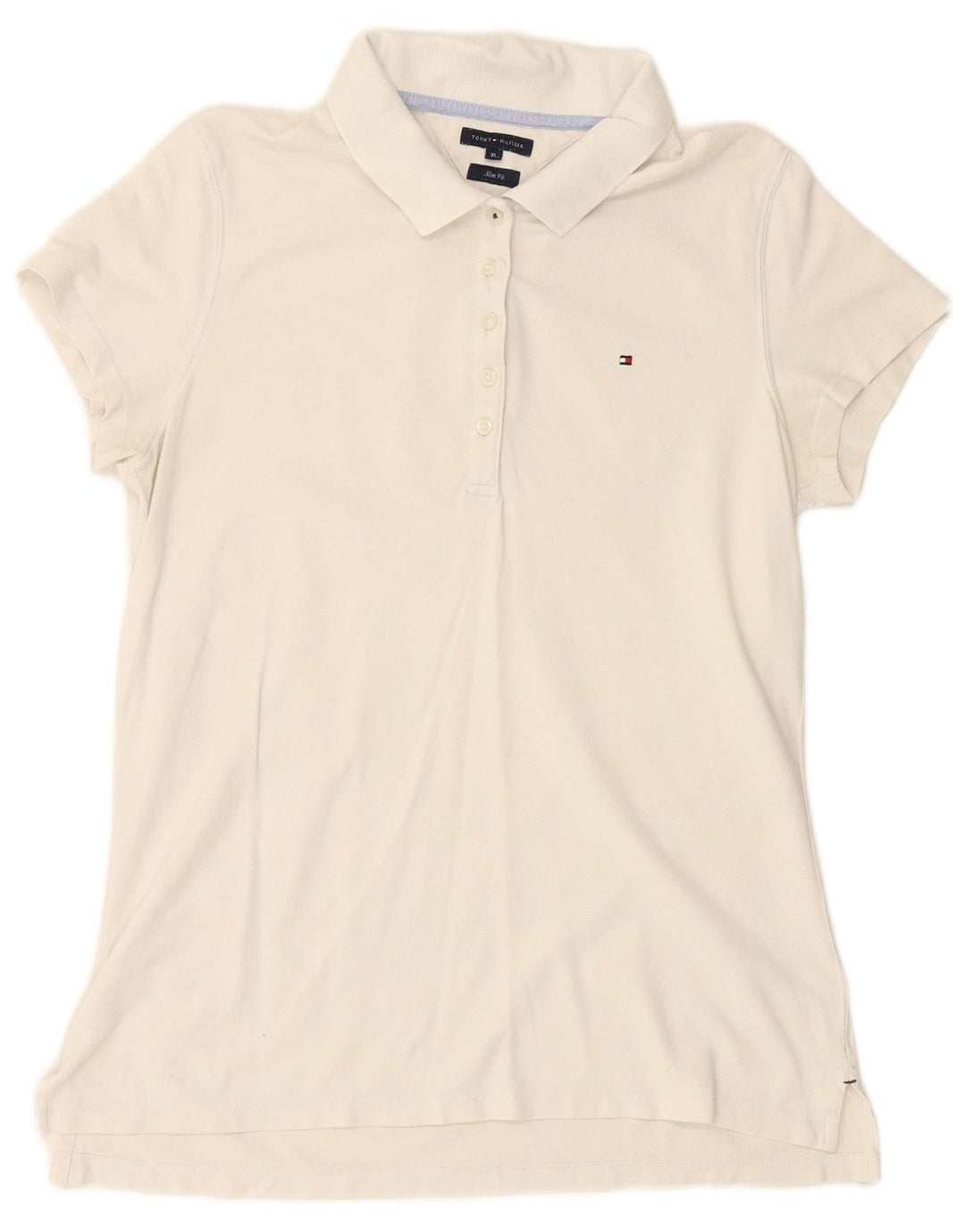 TOMMY HILFIGER Womens Slim Polo Shirt UK 18 XL White Cotton
