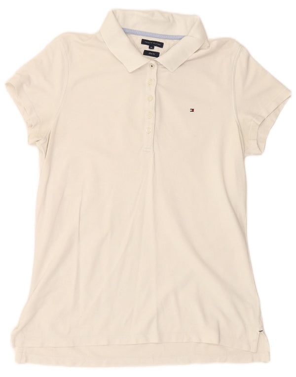 TOMMY HILFIGER Womens Slim Polo Shirt UK 18 XL White Cotton