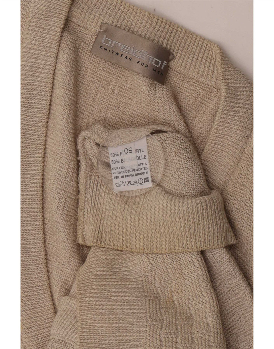 Breidhof Mens Sleeveless Cardigan Sweater IT 50 Medium Beige Polyacrylic