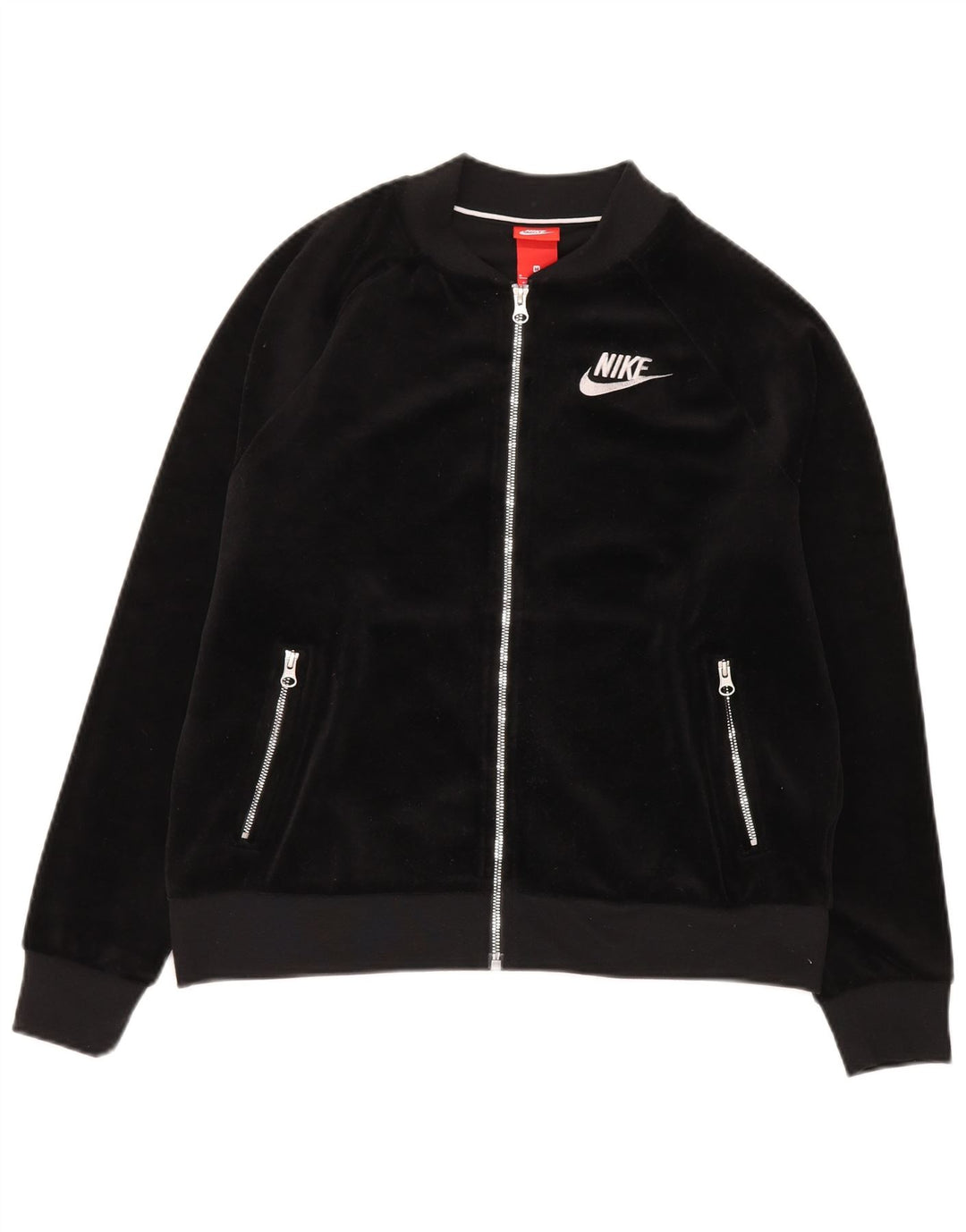 Nike Womens Velour Tracksuit Top Jacket UK 14 Medium Black Polyester