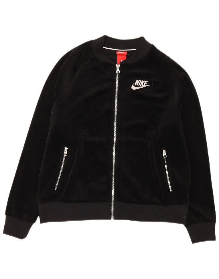 Nike Womens Velour Tracksuit Top Jacket UK 14 Medium Black Polyester