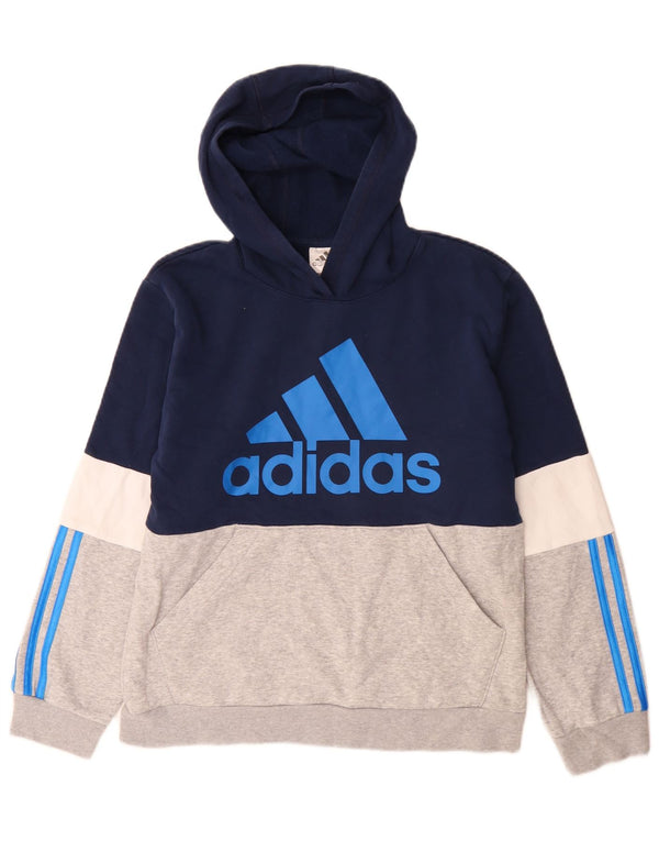 Adidas Girls Graphic Hoodie Jumper 13-14 Years Large Blue Colourblock