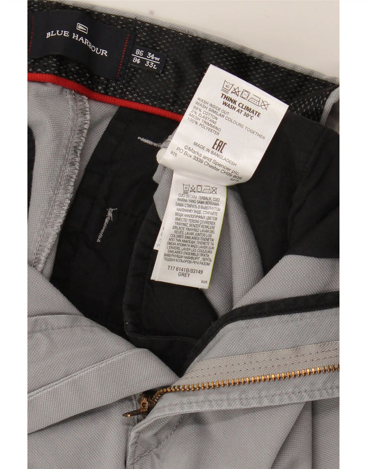 Marks & Spencer Mens Blue Harbour Straight Suit Trousers W34 L33 Grey