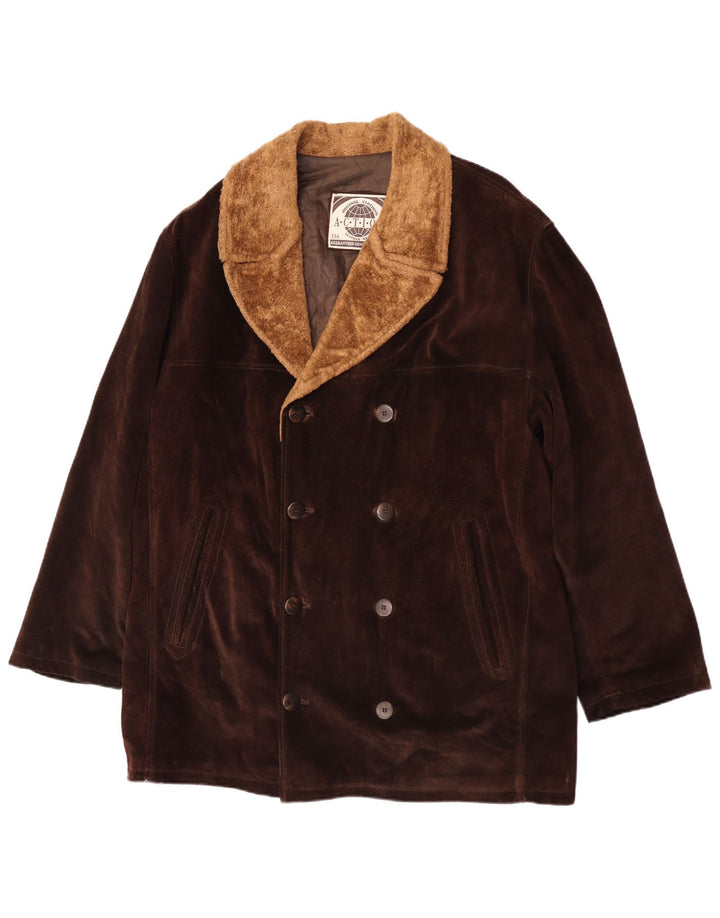 Vintage Mens Suede Overcoat IT 52 XL Brown Leather