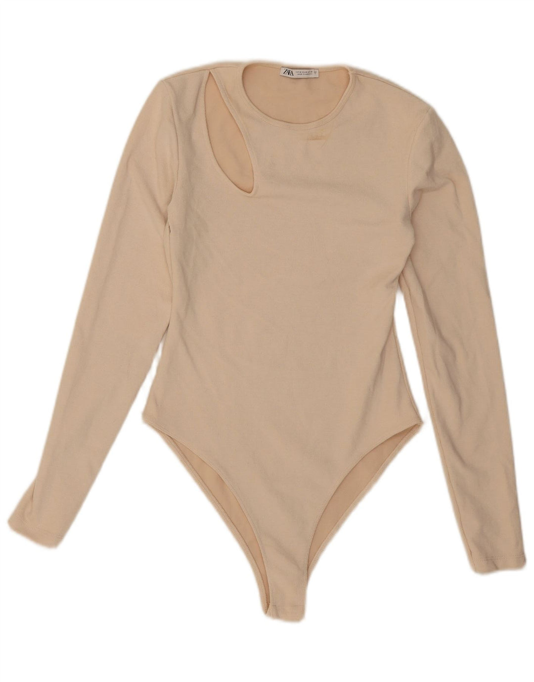 Zara Womens Long Sleeve Bodysuit UK 12 Medium Beige