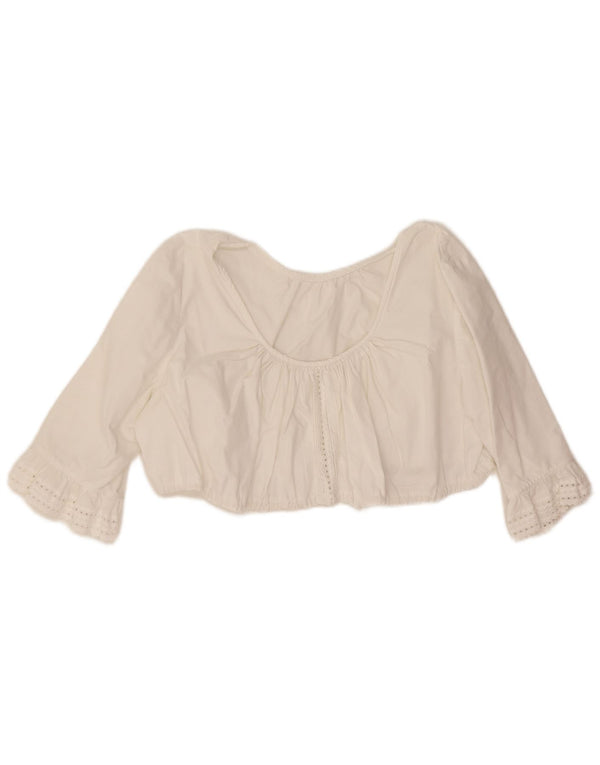 Vintage Womens 3/4 Sleeve Crop Top UK 12 Medium White
