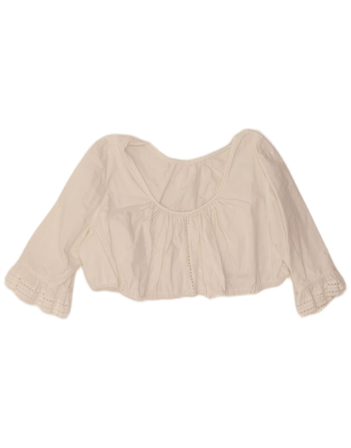 Vintage Womens 3/4 Sleeve Crop Top UK 12 Medium White