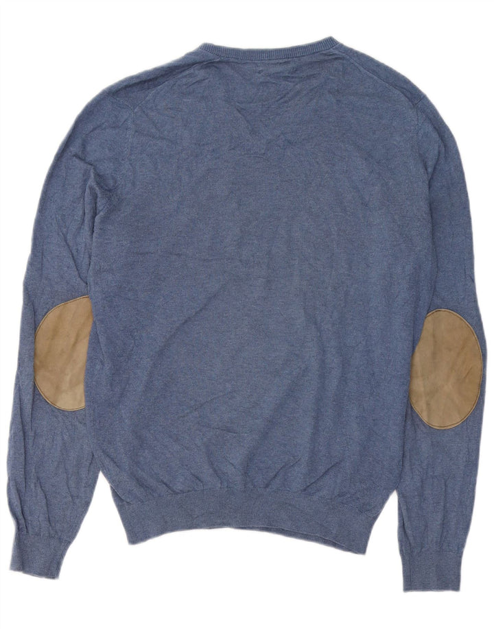 Massimo Dutti Mens V-Neck Jumper Sweater Medium Blue Cotton