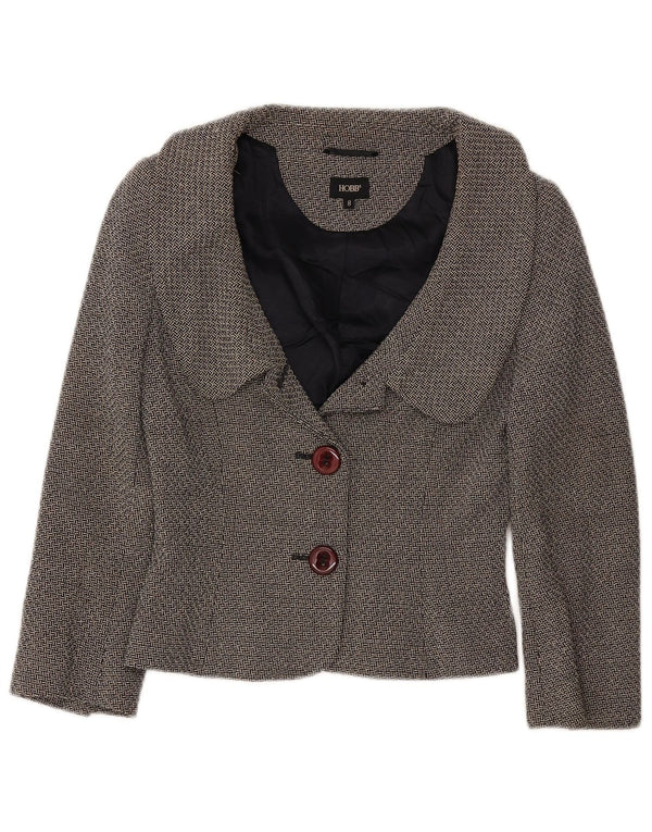 Hobbs Womens 2 Button Crop Blazer Jacket UK 8 Small Black Flecked Wool