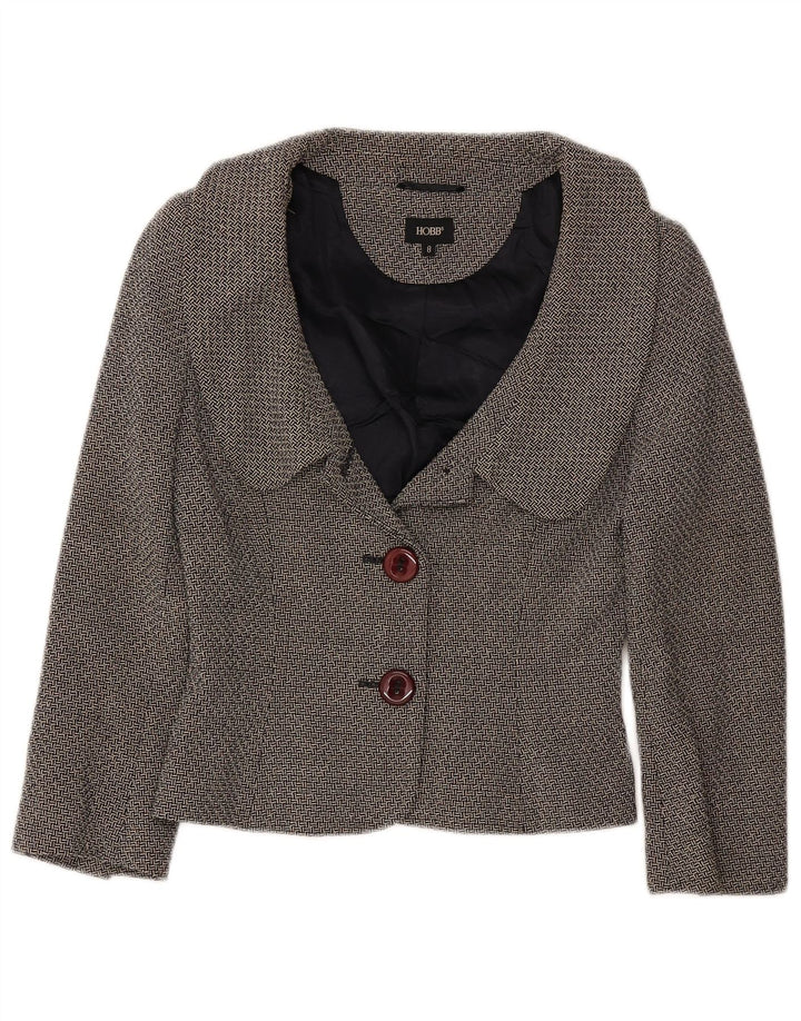 Hobbs Womens 2 Button Crop Blazer Jacket UK 8 Small Black Flecked Wool