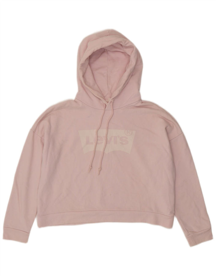 LEVI'S Womens Oversized Crop Graphic Hoodie Jumper UK 10 Small Pink Cotton