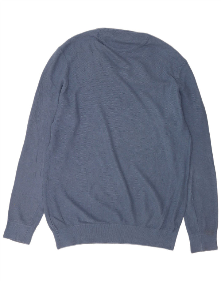 Timberland Mens V-Neck Jumper Sweater Large Blue Cotton