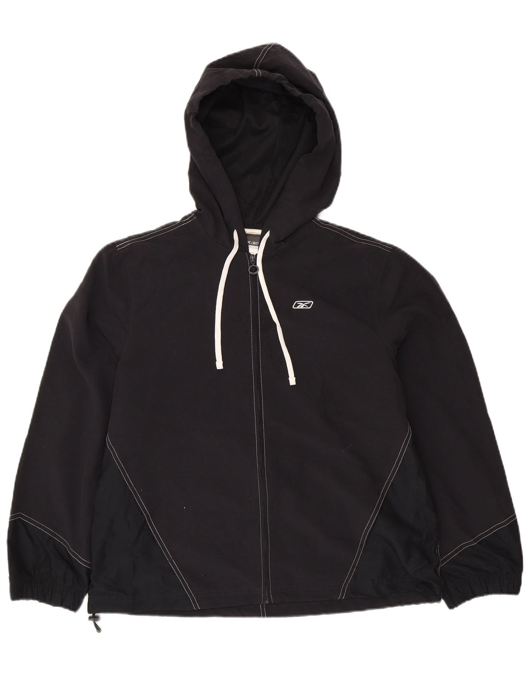 REEBOK Womens Hooded Rain Jacket UK 14 Large  Black Polyester