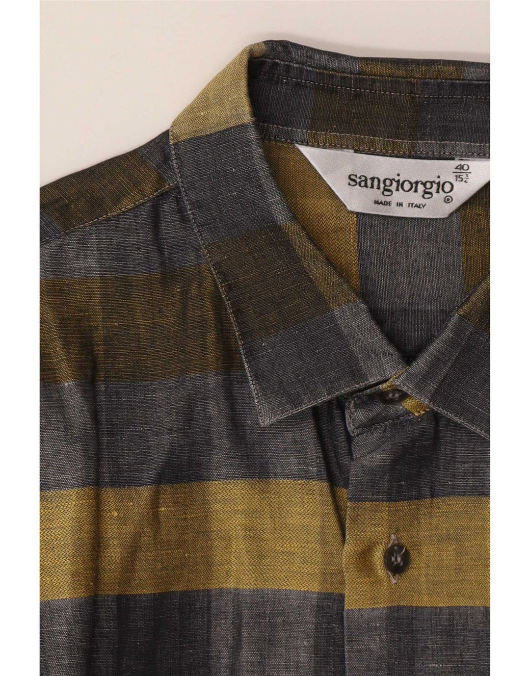 Sangiorgio Mens Short Sleeve Shirt Size 40/15 Medium Grey Check