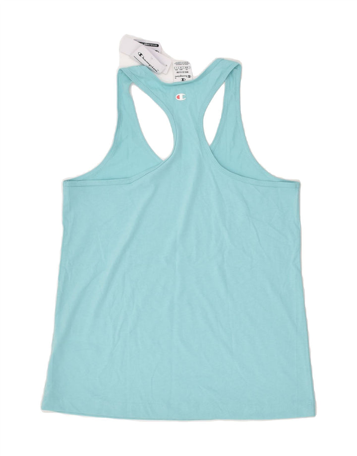 CHAMPION Womens Graphic Vest Top UK 12 Medium Blue Cotton | Vintage Champion | Thrift | Second-Hand Champion | Used Clothing | Messina Hembry 