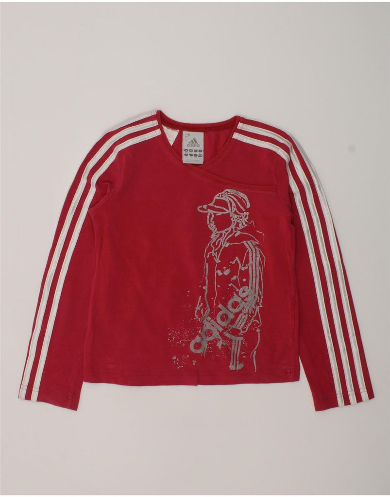 ADIDAS Girls Graphic Top Long Sleeve 7-8 Years Red Cotton | Vintage Adidas | Thrift | Second-Hand Adidas | Used Clothing | Messina Hembry 