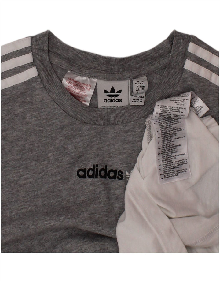 Adidas Boys T-Shirt Top 13-14 Years Grey Colourblock Cotton