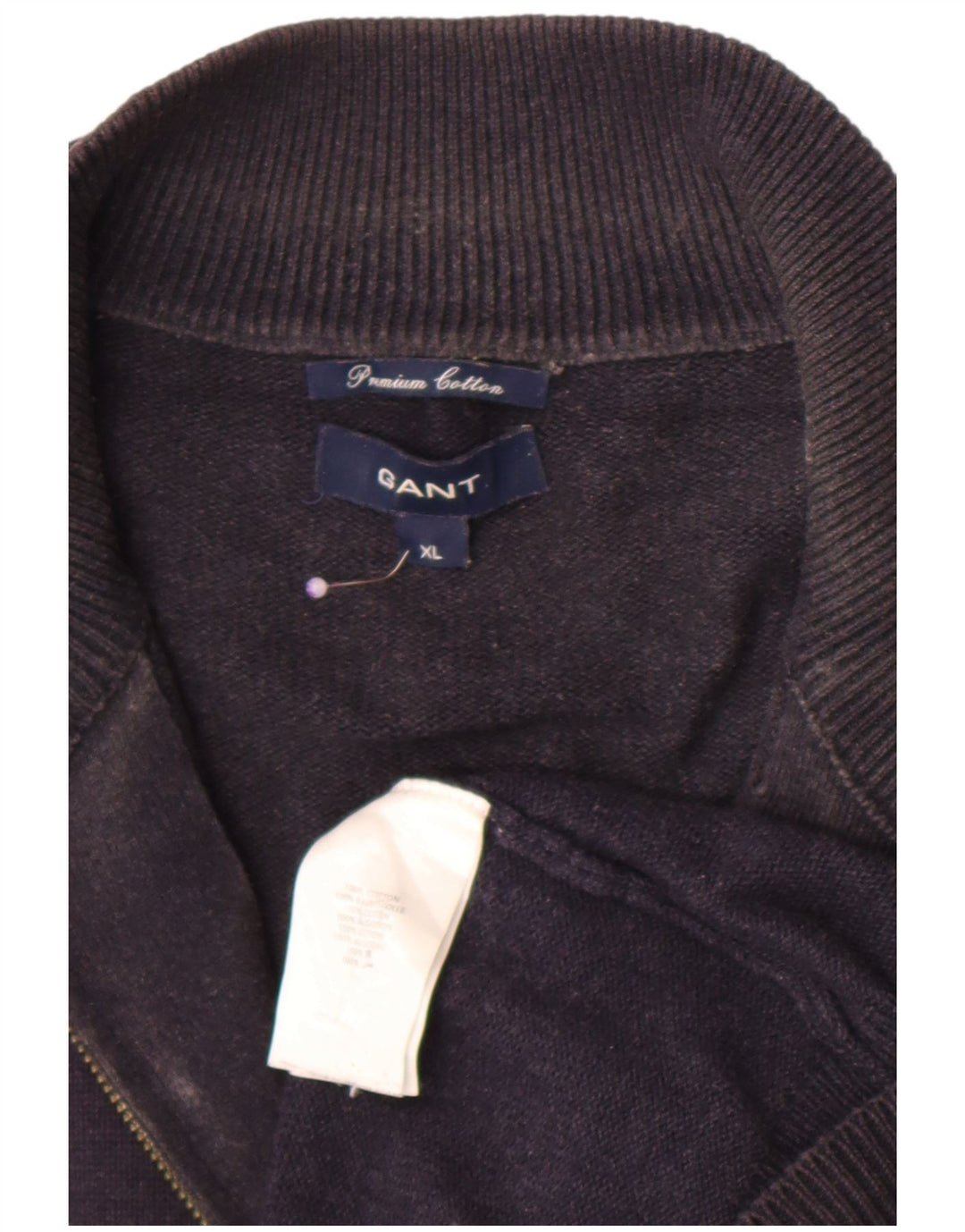 Gant Mens Zip Neck Jumper Sweater XL Navy Blue Cotton