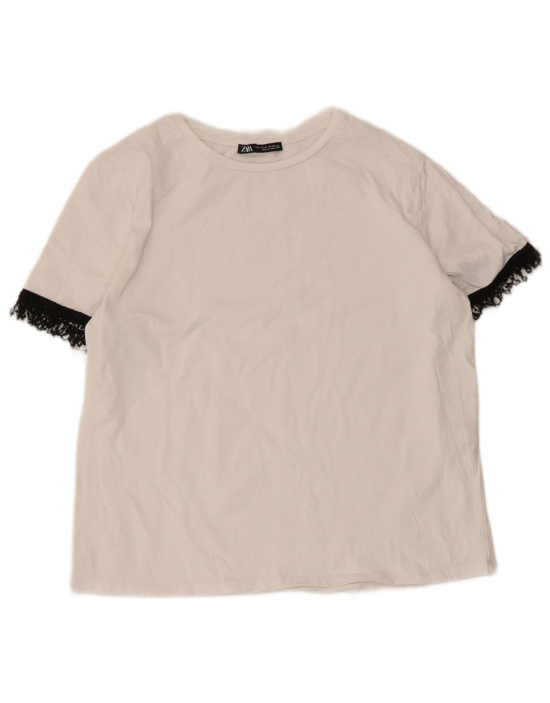 Zara Womens T-Shirt Top UK 12 Medium White Colourblock Cotton