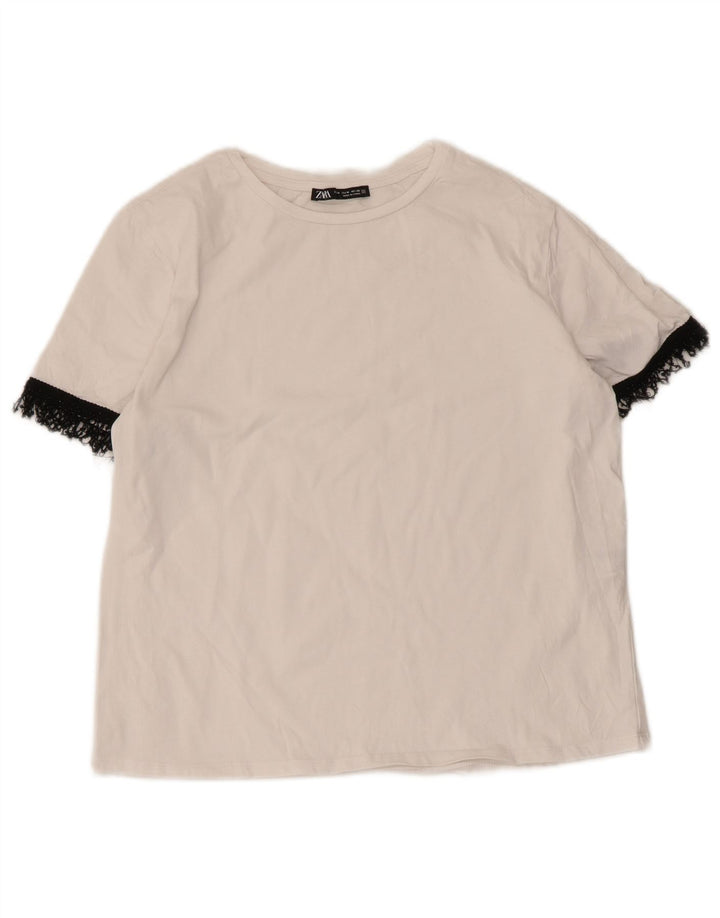 Zara Womens T-Shirt Top UK 12 Medium White Colourblock Cotton
